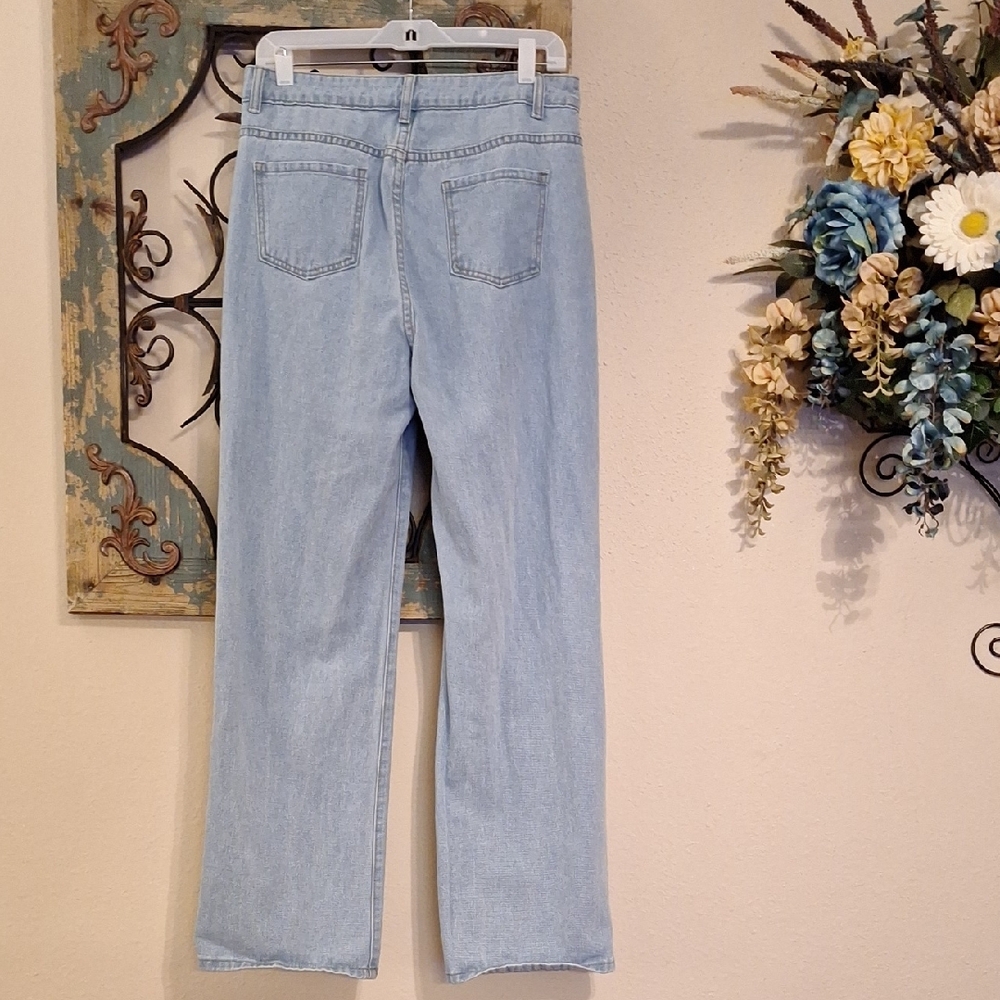 Sunflower Embroidered Ripped Wide Leg Jeans. Excellent Condition NWOT Size Large - Picture 10 of 12